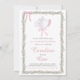 Invitation Pink Preppy Bonnet Girl premier anniversaire
