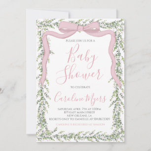 Invitation Pink Preppy Bow ruban Baby shower fille
