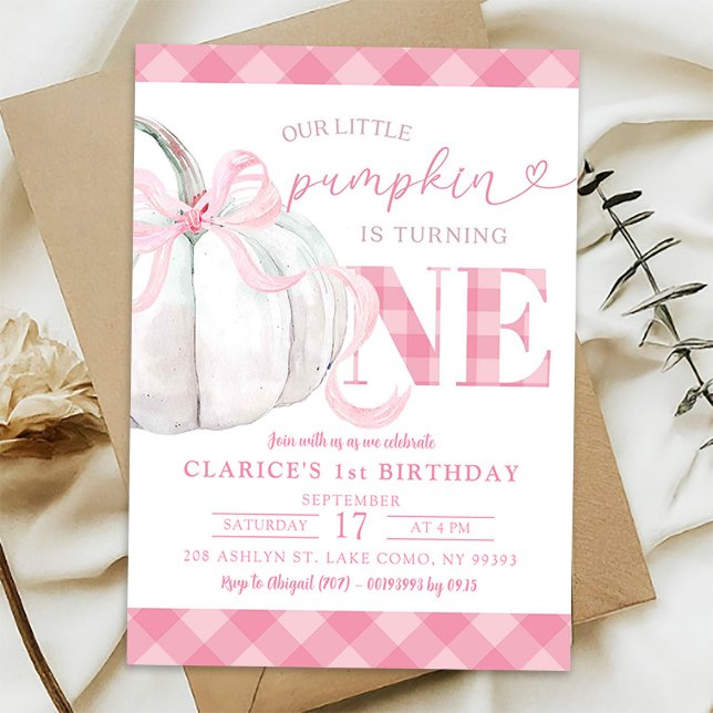 Invitation Pink Preppy Citrouille Automne Anniversaire Invita (Créateur téléchargé)