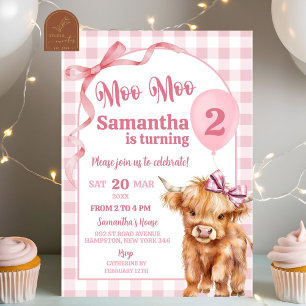 Invitation Pink Preppy En vichy Cow Girl 2e anniversaire