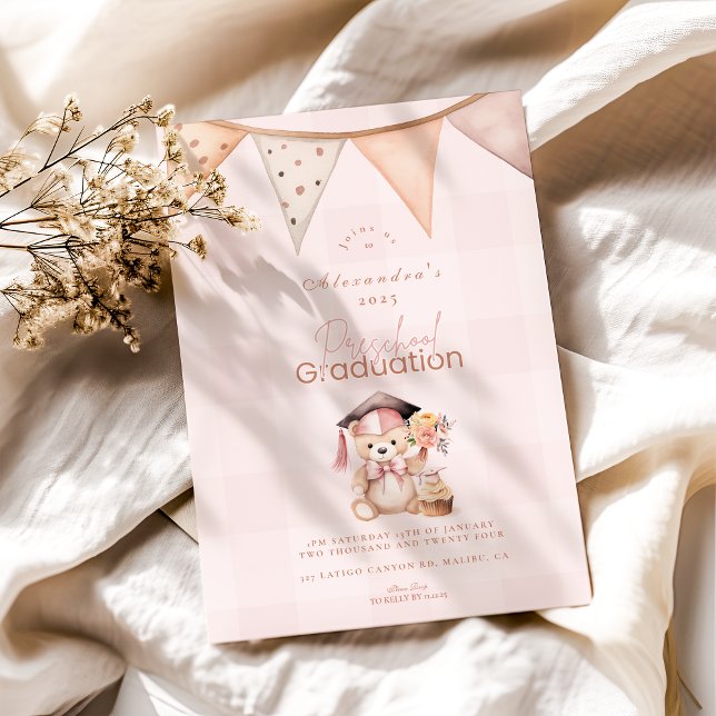 Invitation Pink Preschool Teddy Bear Graduation (Créateur téléchargé)