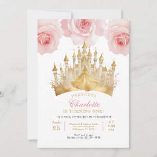 Invitation Pink Princess 1ère fête d'anniversaire Fairytale C