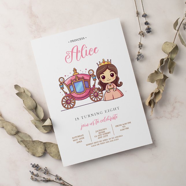 Invitation Pink Princess Carriage Anniversaire Fête Invitatio (Créateur téléchargé)