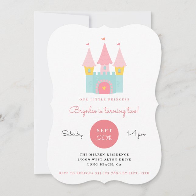 Invitation Pink Princess Castle fête d'anniversaire (Devant)