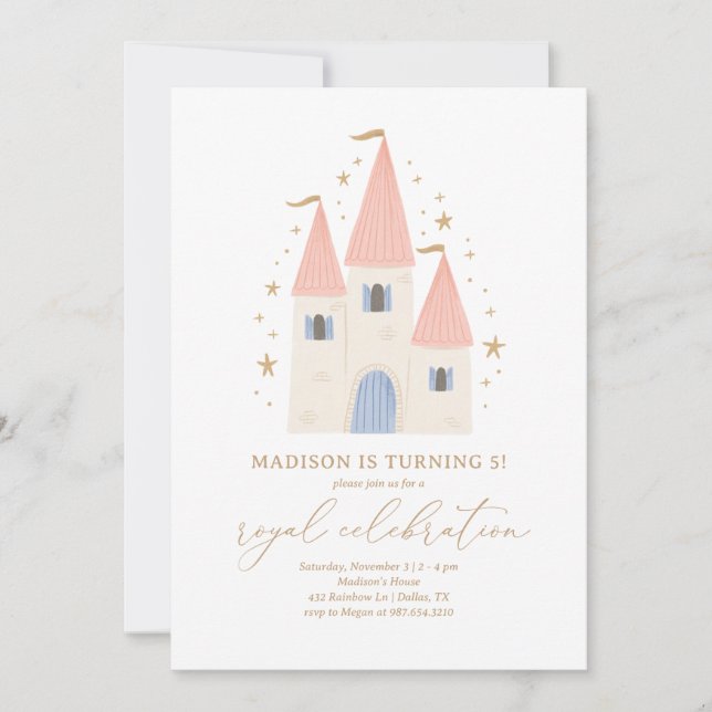 Invitation Pink Princess Castle Girl Anniversaire (Devant)