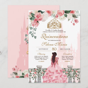 Invitation Pink Princess Fairytale Quinceañera avec Rose