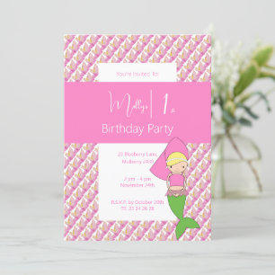 Invitation Pink Princess Mermaid 1ère fête d'anniversaire