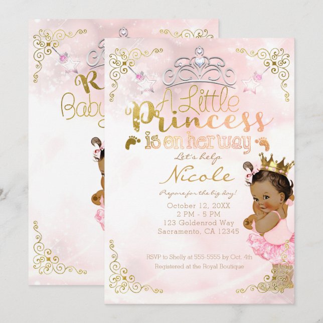Invitation Pink Princess Sparkle Tutu & Baby shower de la Cou (Devant / Derrière)