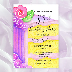 Invitation Pink Purple Cake Floral 85e fête d'anniversaire