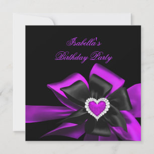 Invitation Pink Purple Diamond Heart Black Bow Anniversaire