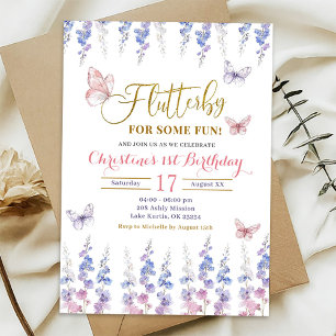 Invitation Pink Purple Meadow Floral Butterfly Anniversaire