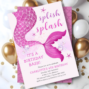 Invitation Pink Purple Mermaid Queue Anniversaire