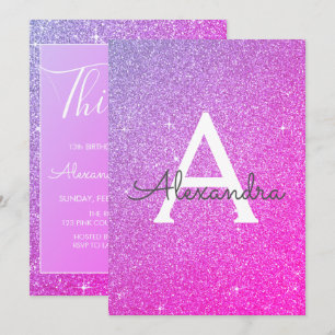 Invitation Pink Purple Sparkle Parties scintillant 13e Treize