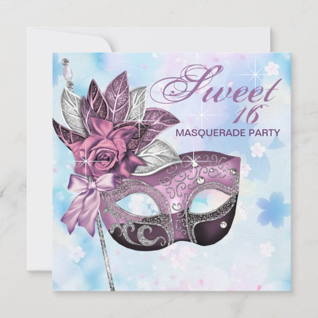 Invitation Pink Purple Sweet 16 Masquerade Party (Devant)