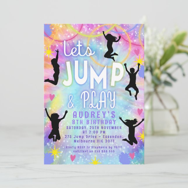 Invitation Pink Purple Tee Retro Jump and Play Anniversaire (Debout devant)