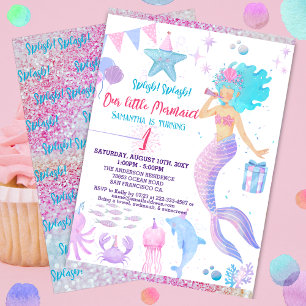 Invitation Pink Purple Whimsical Girl 1ère Sirène Anniversair