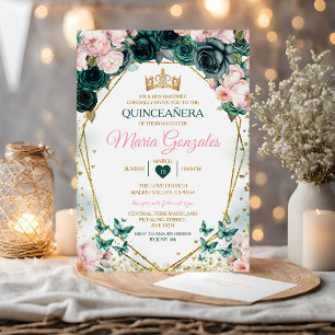 Invitation Pink Quinceañera Emerald Vert Papillon mexicain