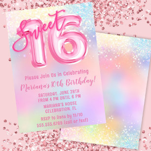 Invitation Pink Rainbow Sweet 16e anniversaire