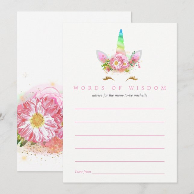 Invitation Pink Rainbow Unicorn fille Baby shower maman conse (Devant / Derrière)