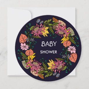 Invitation Pink red and yellow aster flower wreath chalkboard