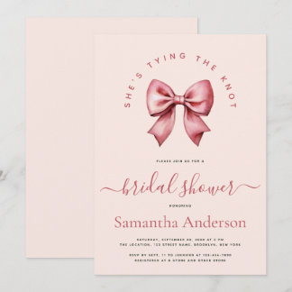 Invitation Pink Red Bow Tying the Knot Bridal Shower