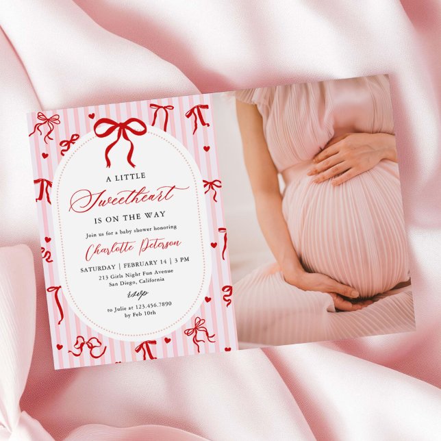 Invitation Pink Red Coquette Bow Valentine Baby Shower Photo (Créateur téléchargé)