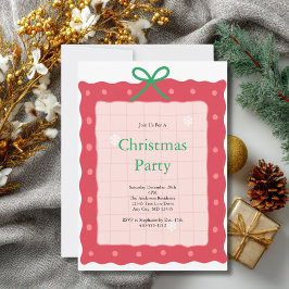 Invitation Pink Red Green Coquette Bow Doodle Christmas Party