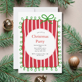 Invitation Pink Red Green Coquette Bow Doodle Christmas Party