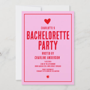 Invitation Pink Red Handwrite Retro Bachelorette Party