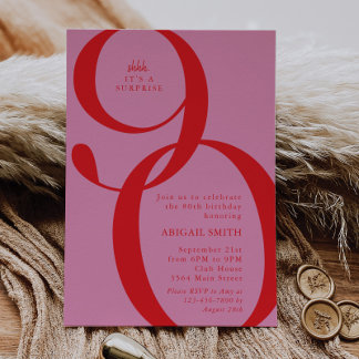 Invitation Pink Red Shh It's a Surprise 90th Birthday Party