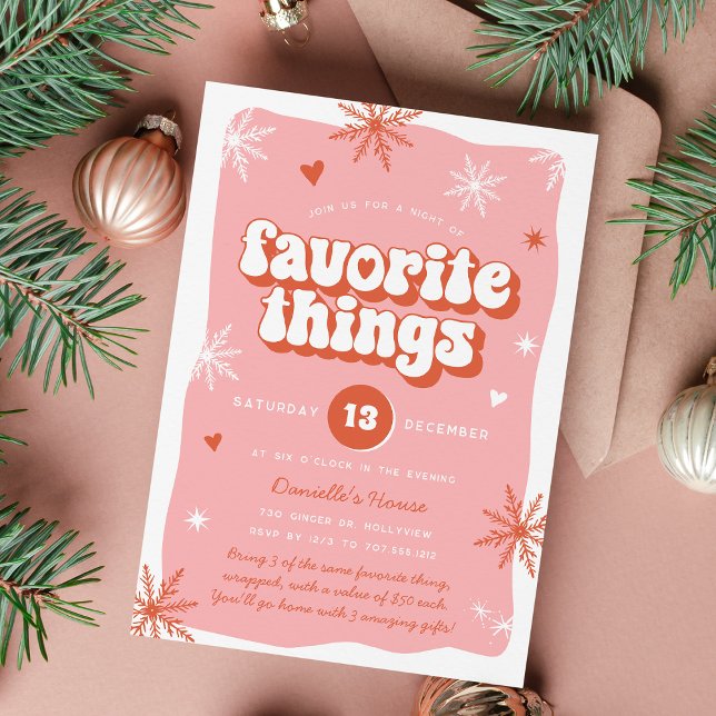 Invitation Pink Retro Holiday Favorite Things Party (Créateur téléchargé)