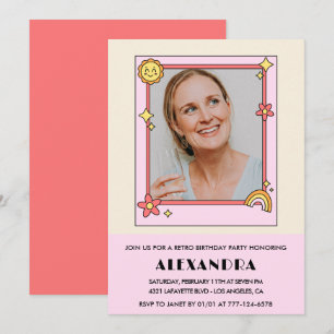 Invitation Pink Retro les années 70 photo Super 69e anniversa