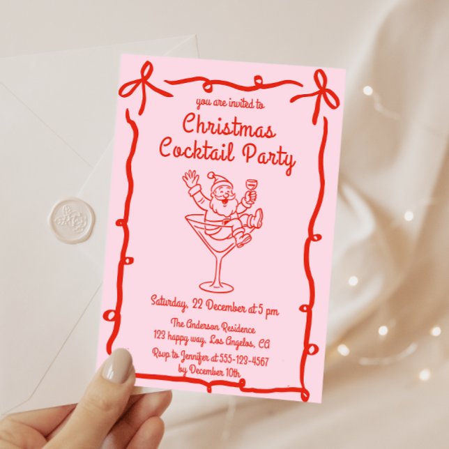 Invitation Pink Retro Santa Christmas Cocktail Party (Créateur téléchargé)