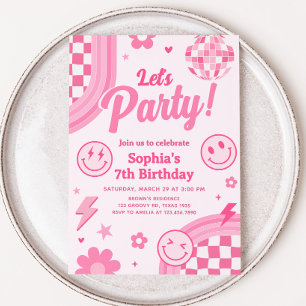 Invitation Pink Retro Super fête d'anniversaire