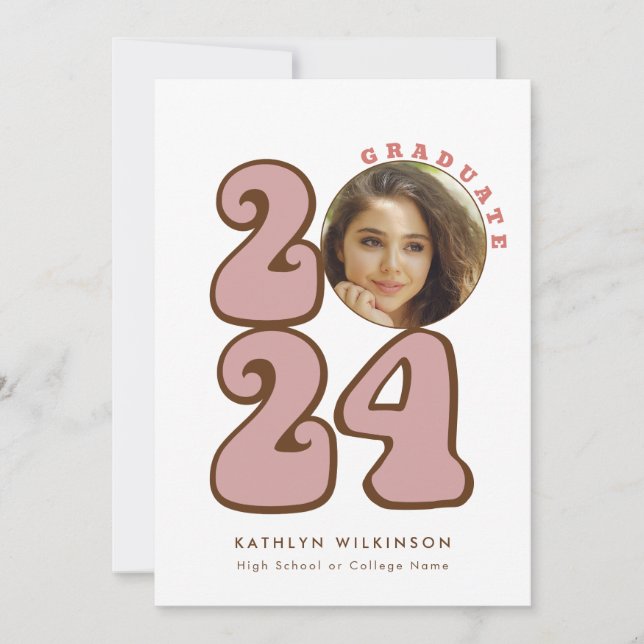 Invitation Pink Retro Super Fun Script Fleur sauvage Graduati (Devant)