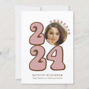 Invitation Pink Retro Super Fun Script Fleur sauvage Graduati