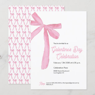 Invitation Pink Ribbon Bow Girly la fête de la Saint-Galentin