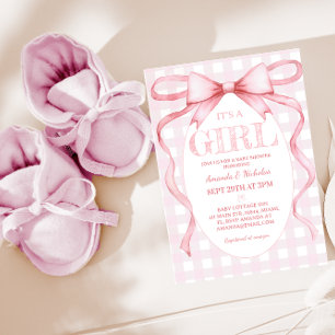 Invitation Pink Ribbon Bow Vintage Cute C'est une douche fill
