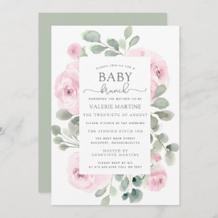 Invitation Pink Rose Eucalyptus Brunch bébé