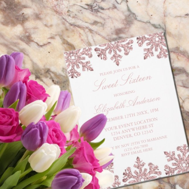 Invitation Pink Rose Gold Snowflake Winter Sweet 16 (Créateur téléchargé)
