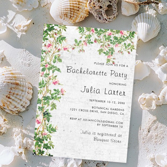 Invitation Pink Rose Rose Wall Vintage Journal Bachelorette P (Créateur téléchargé)