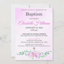 Pink Rose Watercolor Ombre Cross Baptism