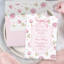 Pink roses pattern bow birthday