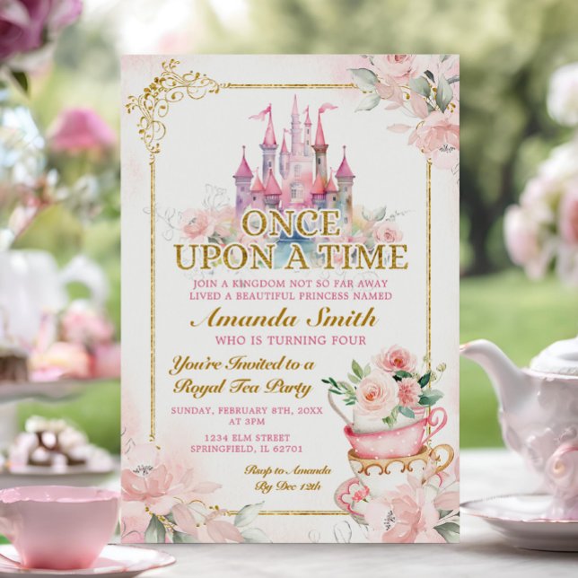 Invitation Pink Royal Castle Princess Tea Party 4e anniversai (Créateur téléchargé)