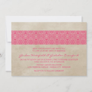 Invitation Pink Rustic Lace Wedding
