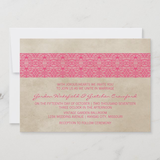 Invitation Pink Rustic Lace Wedding (Devant)