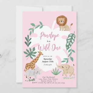 Invitation Pink Safari Wild One Girl 1er anniversaire Invitat