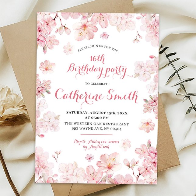 Invitation Pink Sakura Cerry Blossom Sweet 16e anniversaire (Créateur téléchargé)
