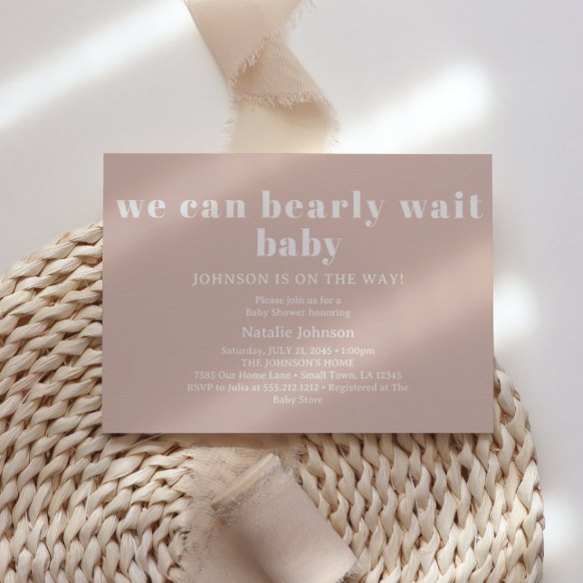 Invitation Pink Sandstone Typography Bearly Wait Baby Shower (Créateur téléchargé)
