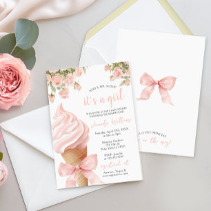Invitation Pink Scoop Crème glacée Bow été bébé fille douche